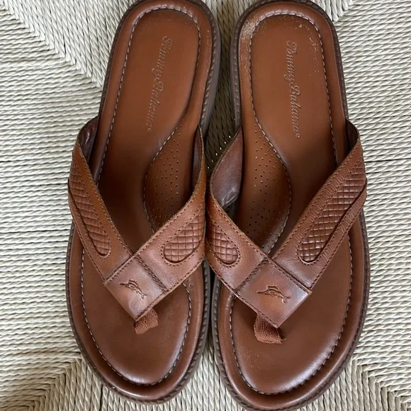 Shoes | Tommy Bahama Asher Brown Leather Upper Flip Flop  display picture 1
